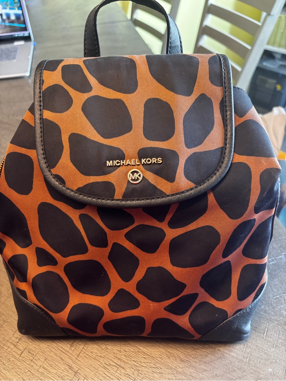 Michael Kors Black & Brown Giraffe-Print Backpack